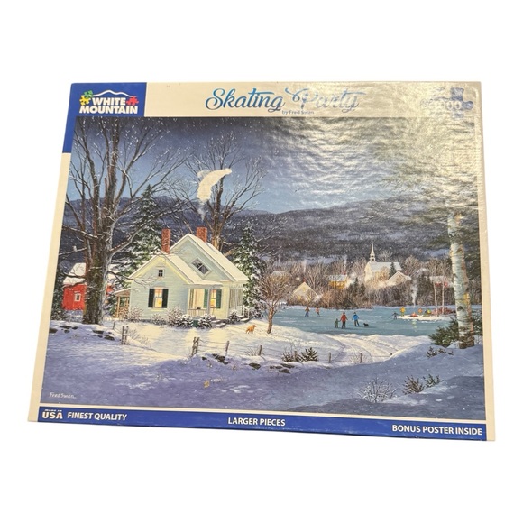 White Mountain Other - White Mountain “Skating Party” 1000 Piece Puzzle Fred Swan Winter Scene USA